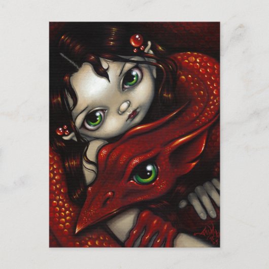 briefkaart "Elf Maiden and her Dragon" (Voorkant)