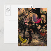 Briefkaart Elf Meisje Vogels (Voorkant / Achterkant)