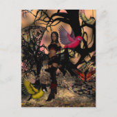 Briefkaart Elf Meisje Vogels (Voorkant)