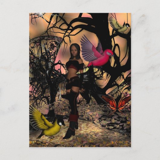 Briefkaart Elf Meisje Vogels (Voorkant)