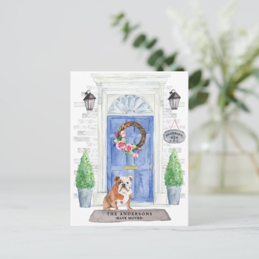 Briefkaart Engelse Bulldog Moving Announcement (Staand voorkant)
