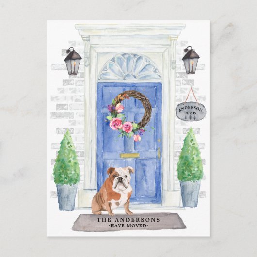 Briefkaart Engelse Bulldog Moving Announcement (Voorkant)