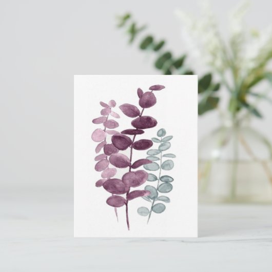 Briefkaart - Eucalyptus Aquarellen Indigo/Groen (Staand voorkant)