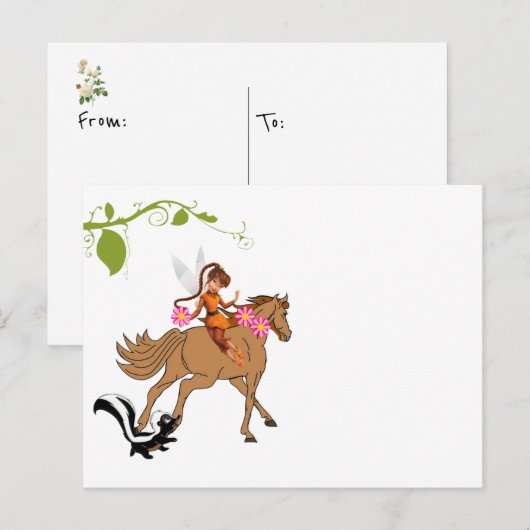 Briefkaart Fairy Paard Skunk Floral (Voorkant / Achterkant)