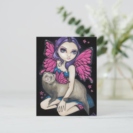 briefkaart "Ferret with Butterfly Wings" (Staand voorkant)