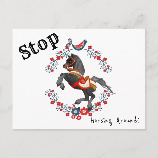 Briefkaart Floral Stop Horsing Around Horse (Voorkant)