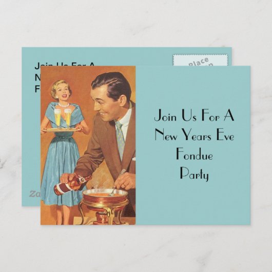 Briefkaart Fondue Party Retro  Host Couple (Voorkant / Achterkant)