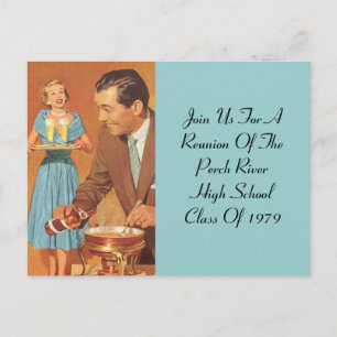 Briefkaart Fondue Party Retro  Klasse Reünie