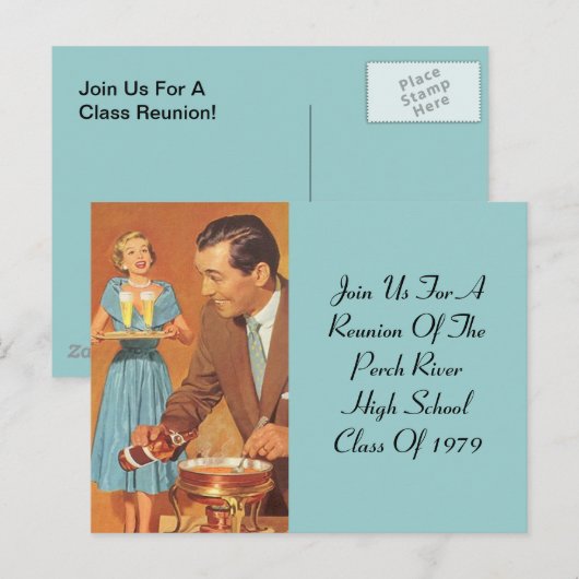 Briefkaart Fondue Party Retro Klasse Reünie (Voorkant / Achterkant)