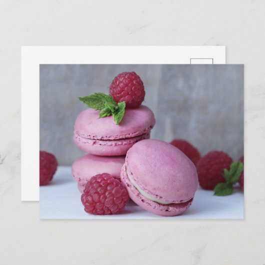 Briefkaart Frambozen Macarons (Voorkant / Achterkant)