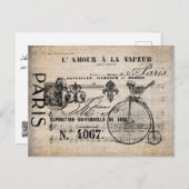 Briefkaart -  Frans Bird Penny-Farthing teken (Voorkant / Achterkant)