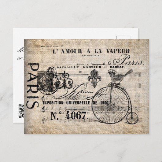 Briefkaart - Frans Bird Penny-Farthing teken (Voorkant / Achterkant)