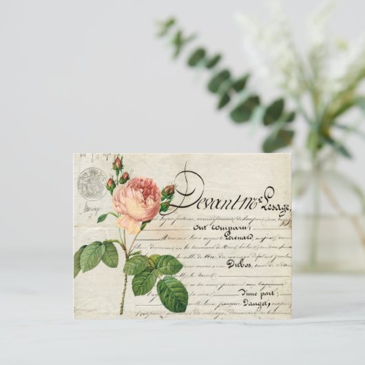  briefkaart frans ephemera koraal roos (Staand voorkant)