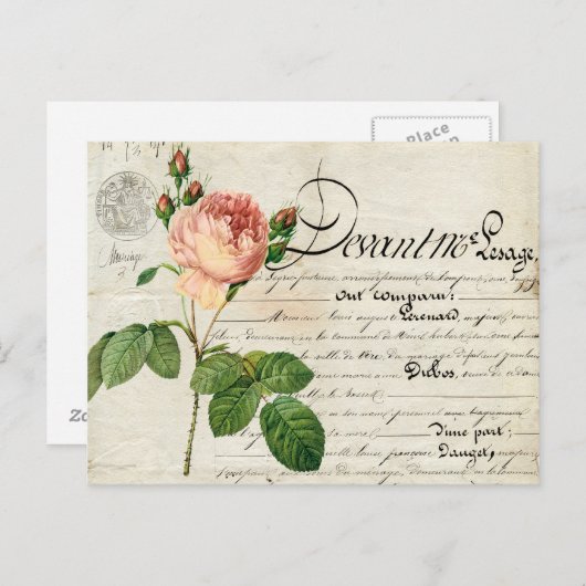  briefkaart frans ephemera koraal roos (Voorkant / Achterkant)