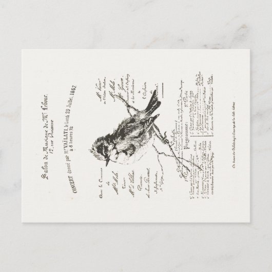 Briefkaart Frans Music Salon Bird Script (Voorkant)