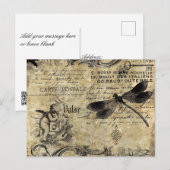 Briefkaart -  Franse Cherub Dragonfly (Voorkant / Achterkant)