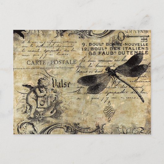 Briefkaart -  Franse Cherub Dragonfly (Voorkant)