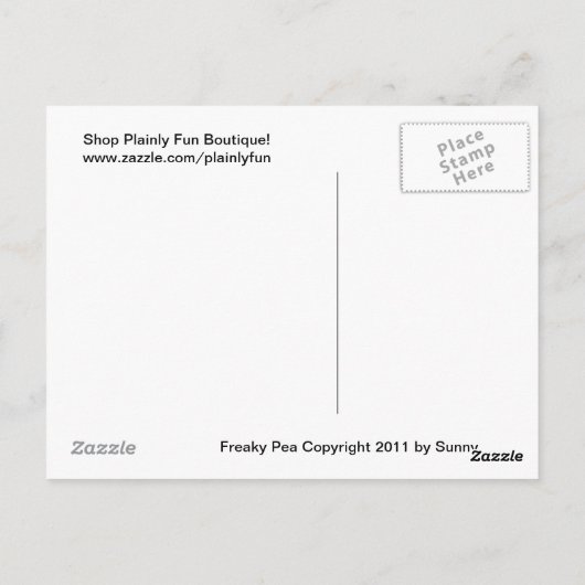 Briefkaart Freaky Pea (Achterkant)