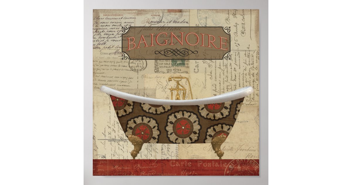 Briefkaart French Bathroom Poster | Zazzle.nl