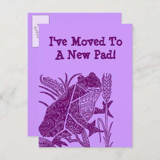 Briefkaart Frog Lily-Pad Ik ben verhuisd naar een  (Voorkant / Achterkant)