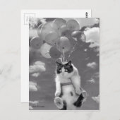 Briefkaart: Funny cat vliegt met ballonnen Briefkaart (Voorkant / Achterkant)