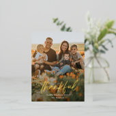 Briefkaart geborsteld Thankful Folie Foto Thanksgi (Staand Voorkant)