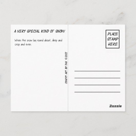 Briefkaart, geel, sneeuw, geelsneeuw, winter briefkaart (Achterkant)