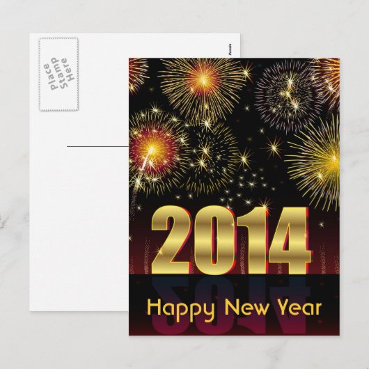 Briefkaart Gelukkig Nieuwjaar 2014 (Voorkant / Achterkant)