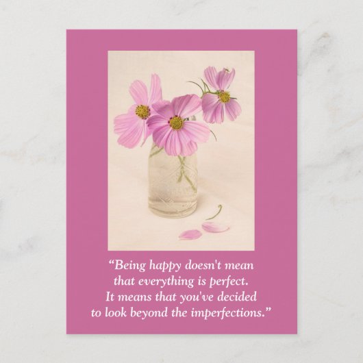 Briefkaart "Gelukkig zijn betekent niet…" (Voorkant)