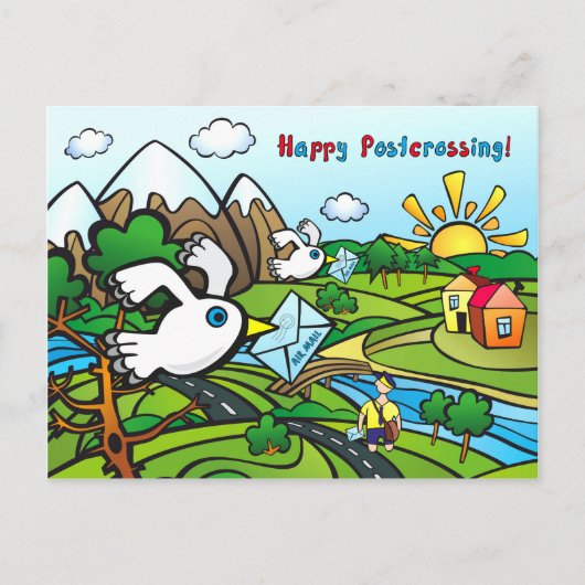 Briefkaart "Gelukkige Postcrossing!" - De post van (Voorkant)