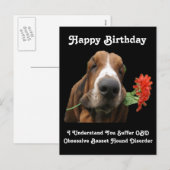 Briefkaart Gelukkige Verjaardag Basset Hound Met B (Voorkant / Achterkant)