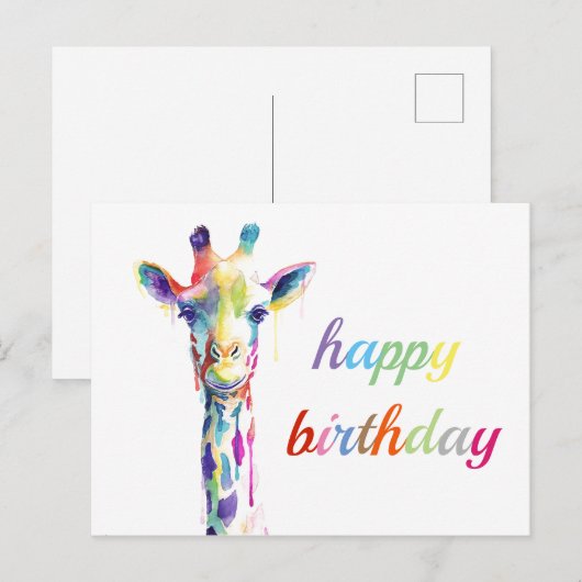 Briefkaart - Gelukkige Verjaardag - Giraffe (Voorkant / Achterkant)