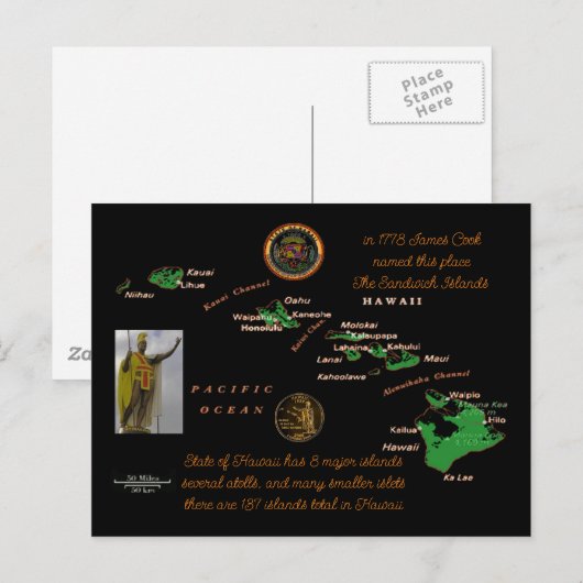 Briefkaart geschiedenis Hawaiiaanse eilanden (Voorkant / Achterkant)