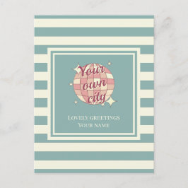 Briefkaart gestreept blauwgroen beige aangepaste p