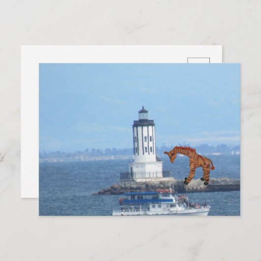 Briefkaart - Giraffe bij LA Harbour Light (Voorkant / Achterkant)