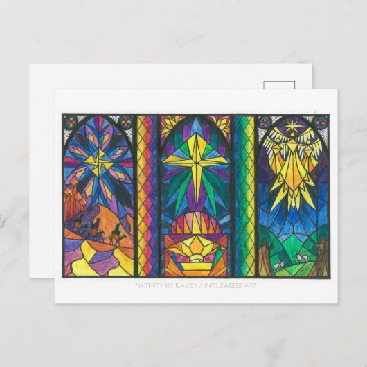 Briefkaart Glas in lood-venster Nativiteit (Voorkant / Achterkant)