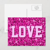Briefkaart Glitz Pink "LOVE" (Voorkant / Achterkant)
