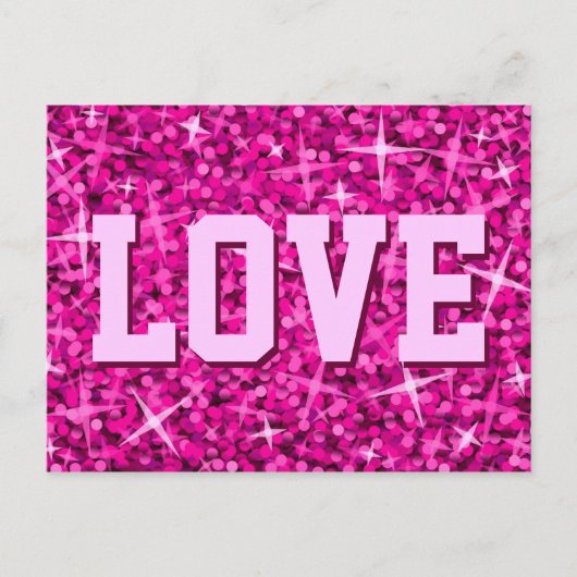 Briefkaart Glitz Pink "LOVE" (Voorkant)