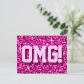 Briefkaart Glitz Pink "OMG!" (Staand voorkant)