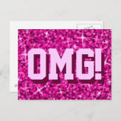 Briefkaart Glitz Pink "OMG!" (Voorkant / Achterkant)