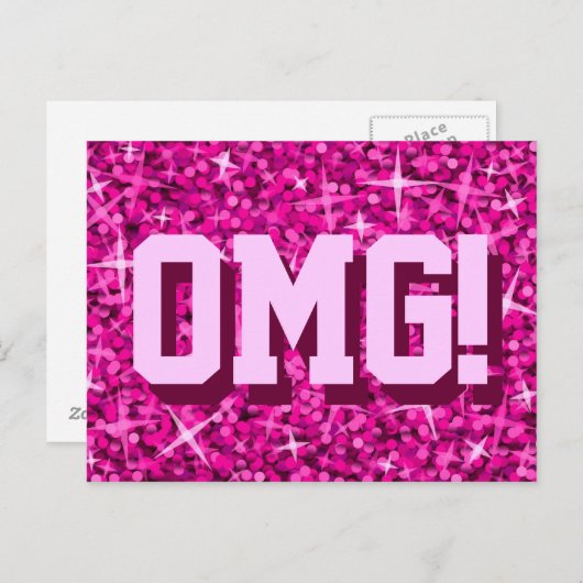 Briefkaart Glitz Pink "OMG!" (Voorkant / Achterkant)