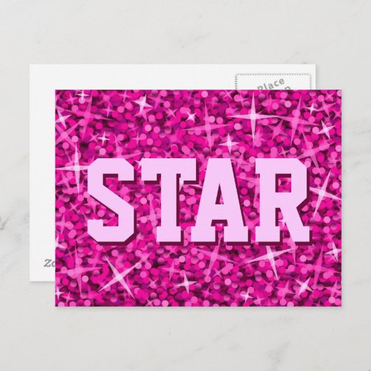 Briefkaart Glitz Pink "STAR" (Voorkant / Achterkant)