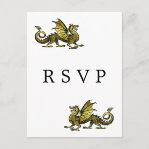 Briefkaart Gold Dragon Wedding RSVP