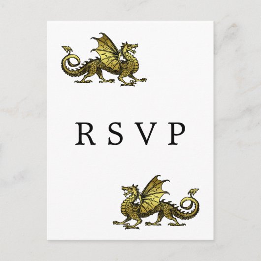 Briefkaart Gold Dragon Wedding RSVP (Voorkant)