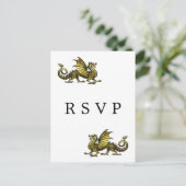 Briefkaart Gold Dragon Wedding RSVP (Staand voorkant)