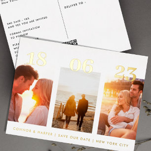 Briefkaart GOLD Drie QR-fotoCODE opslaan Datum