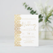 Briefkaart Gold White Lace Elegant Wedding Invite (Staand voorkant)