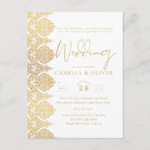 Briefkaart Gold White Lace Elegant Wedding Invite (Voorkant)