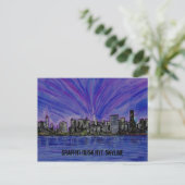 Briefkaart - Graffiti Dusk NYC Skyline (Staand voorkant)