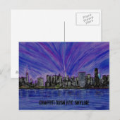 Briefkaart - Graffiti Dusk NYC Skyline (Voorkant / Achterkant)